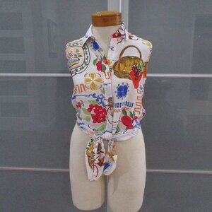 Rachel Zoe Sleeveless Button Front / Tie Front Blouse